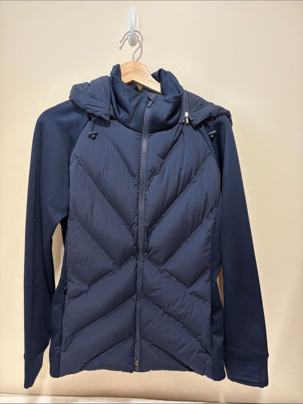 Athleta Navy Quilted Hybrid Hooded Jacket - Women's